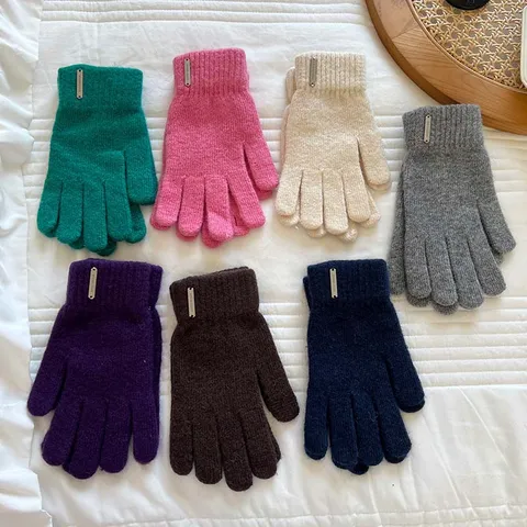 Winter Damen Touchscreen Wollmischung Finger Handschuhe Warme Gestrickte Fahrhandschuhe Mit Metallanhänger Alltag Mode Handschuhe