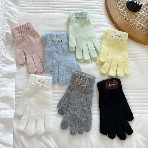 Damen Winter Warme Strick Handschuhe Kaninchenfell Touchscreen Handschuhe Spitzenrand Geteilter Finger Handschuhe Lässige Mode Handschuhe