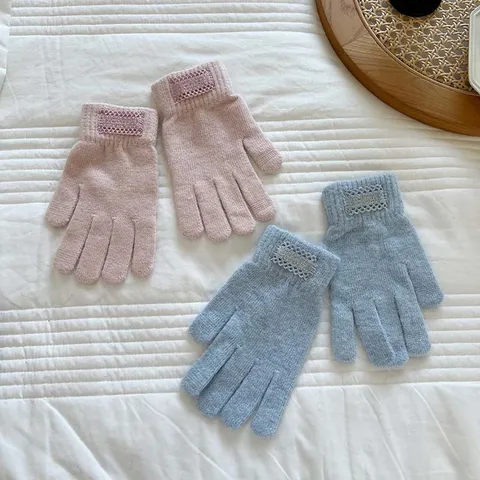 Damen Winter Warme Strick Handschuhe Kaninchenfell Touchscreen Handschuhe Spitzenrand Geteilter Finger Handschuhe Lässige Mode Handschuhe