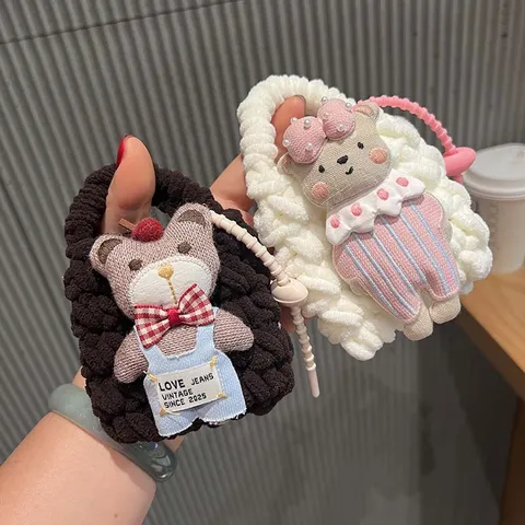 Étui pour Écouteurs de Princesse Ours de Dessin Animé Tricoté à la Main Sac de Rangement