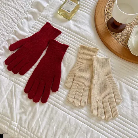 Damen Winter Warmer Strick Touchscreen Handschuhe Jacquard Vertikal Gestreift Thermische Outdoor Handschuhe