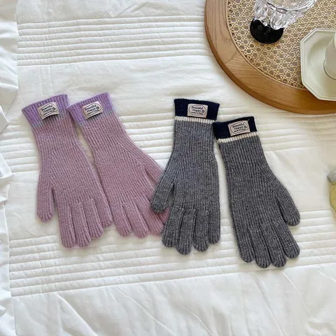 Winter Verdickte Farbblock Touchscreen Gestrickte Handschuhe Für Damen Warme Acryl Geteilte Finger Outdoor Radfahren Handschuhe