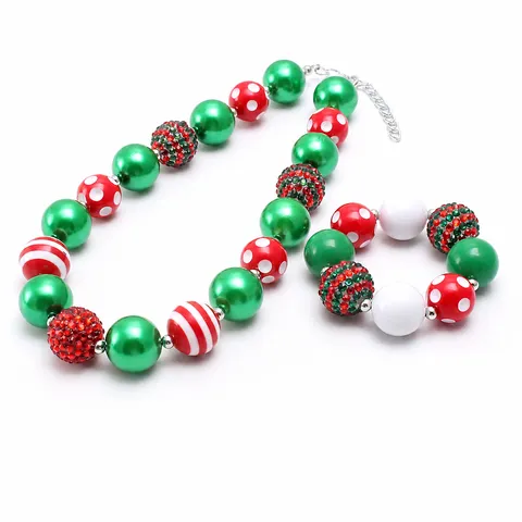 Bambini Natale Perle Chunky Collana E Bracciale Set Acrilico Plastica Multicolore Gioielli Regalo Per Ragazze