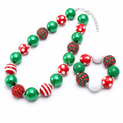 Bambini Natale Perle Chunky Collana E Bracciale Set Acrilico Plastica Multicolore Gioielli Regalo Per Ragazze