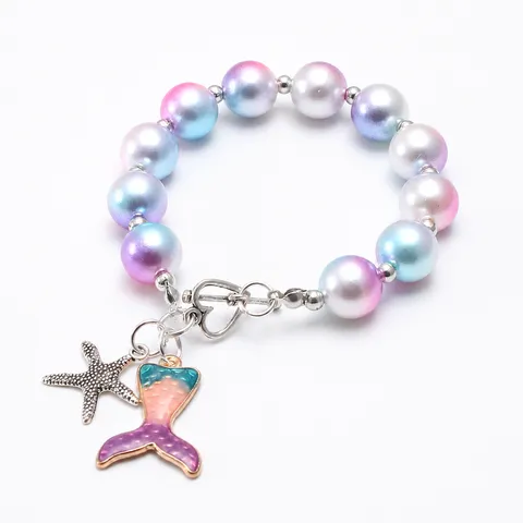 Kinder Perlenarmband Legierung Fischschwanz Anhänger Irisierende Perle Armband Kinder Süße Mode Schmuck Geschenk