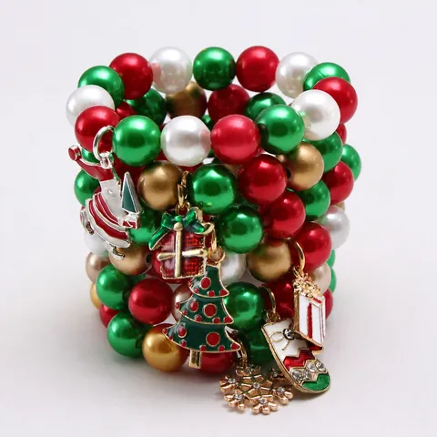 Weihnachten Kinder Perlenarmband Künstliche Perle Cartoon Anhänger Kinderschmuck Geschenk