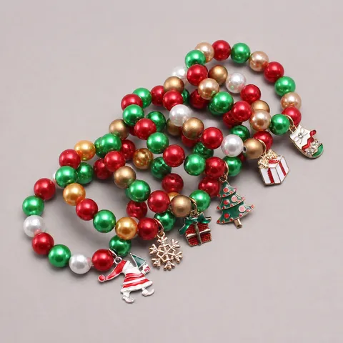 Weihnachten Kinder Perlenarmband Künstliche Perle Cartoon Anhänger Kinderschmuck Geschenk