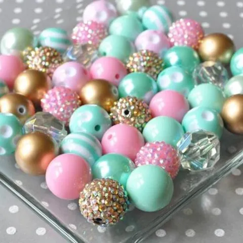Perles Chunky en Acrylique Vert Menthe Couleur Mélangée Perles Vrac Pour Fabrication de Bijoux Bricolage