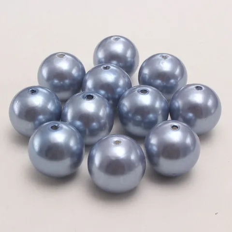 Perline di Perle di Imitazione in Plastica ABS Blu Denim Perline Scorrevoli Rotonde a Foro Drritto Per DIY Creazione di Gioielli Bracciale Collana