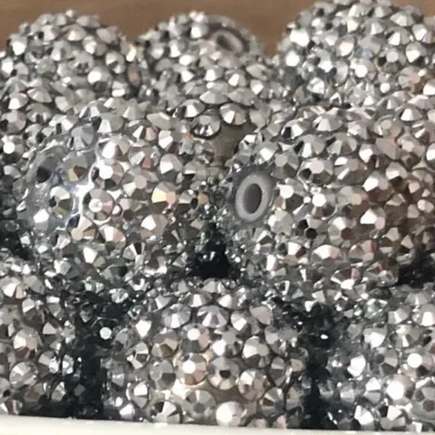 DIY Chunky Beads Resin Rhinestone Balls Electroplated Silver Large Beads Craft Materials For Jewelry Making Accessories