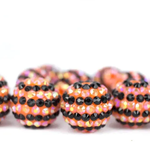 Cuentas Redondas de Resina con Diamantes de Imitación Naranja AB y Rayas Negras Cuentas Sueltas Para Fabricación de Joyas DIY Decoración