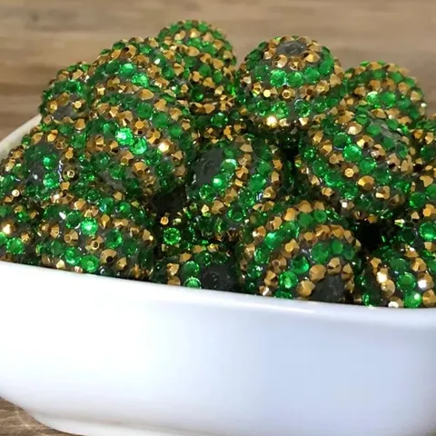 Dark Green Gold Stripe Resin Rhinestone Chunky Beads DIY Loose Beads Jewelry Making Craft Accessories Colorful Ball Beads