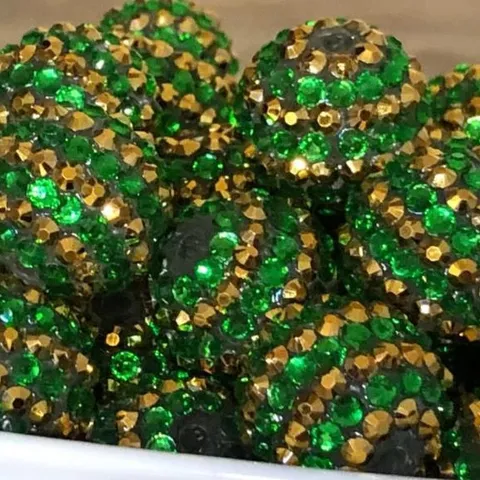 Dark Green Gold Stripe Resin Rhinestone Chunky Beads DIY Loose Beads Jewelry Making Craft Accessories Colorful Ball Beads