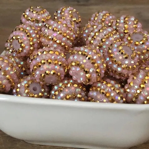 DIY Harz Strass Perlen Rosa Und Gold Streifen Kugel Chunky Perlen Acryl Bastelperlen Für Schmuckherstellung Handgefertigt