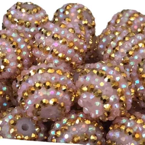DIY Harz Strass Perlen Rosa Und Gold Streifen Kugel Chunky Perlen Acryl Bastelperlen Für Schmuckherstellung Handgefertigt