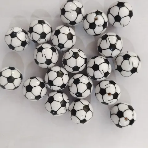 Acrylic Football Print Loose Beads 20mm Round Spacer Beads For DIY Jewelry Making Bracelet Crafts Accessories