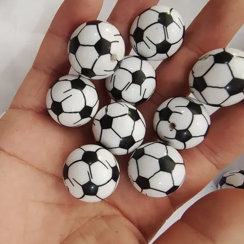 Acrylic Football Print Loose Beads 20mm Round Spacer Beads For DIY Jewelry Making Bracelet Crafts Accessories