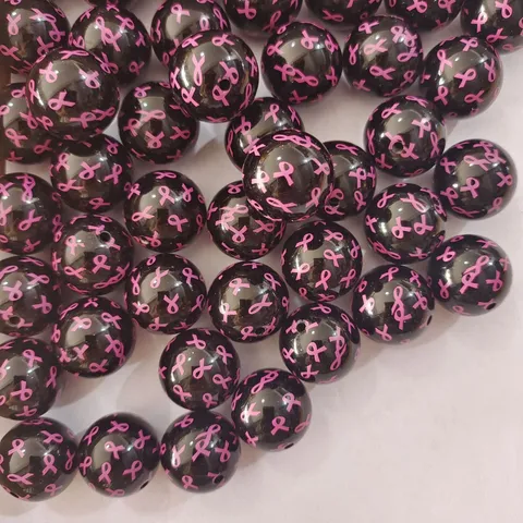DIY Acrylic Bow Printed Black Round Loose Beads For Handmade Jewelry Making And Crafts Accessories Design