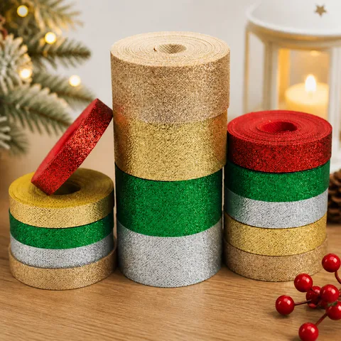 Nastro Metallizzato con Glitter Lucenti per Fiocchi di Albero di Natale Confezione Regalo Artigianato DIY Decorazione per la Casa