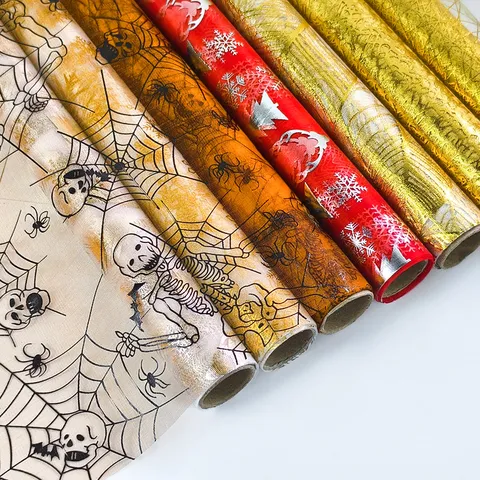 Rotolo di Rete Decorativa Cava Stampata in Oro Natale Halloween Carta da Regalo Fai da Te Nastro Decorazione per Tavola