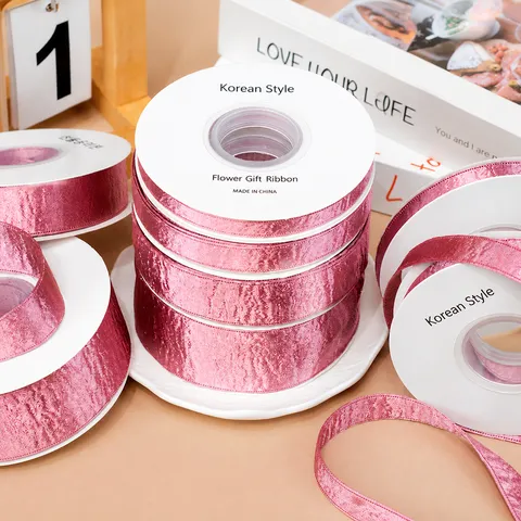 Cinta de Terciopelo con Brillo de Doble Cara Rosa Brillante Satinada para Lazos DIY Accesorios de Cabello y Decoración