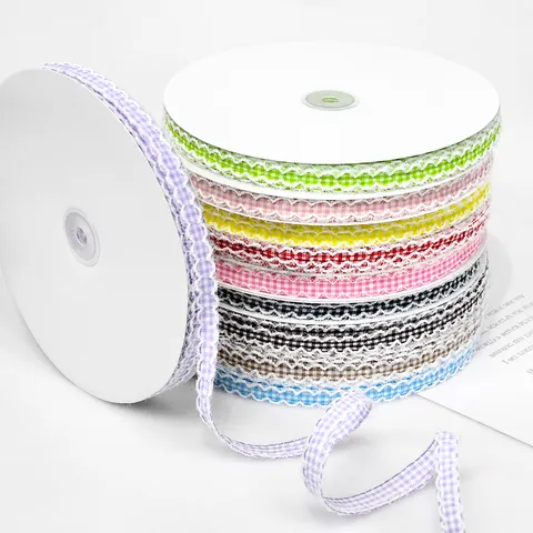 Nastro a Quadri con Frange di Germoglio Curvo Nastro per Cucito Artigianale Fatto a Mano DIY per Confezioni Regalo Decorazione