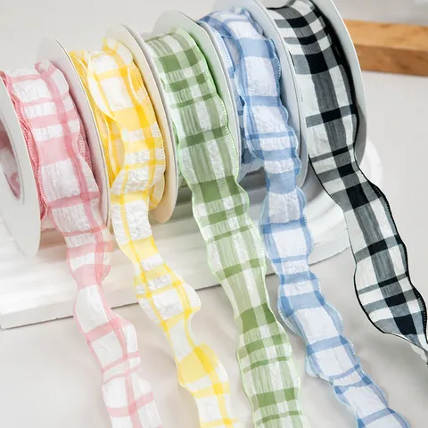 Wellenrand Karomuster Stoffband Blasen Falten Karo Band Für Blumenverpackung DIY Schleifen Haarschmuck Handwerk