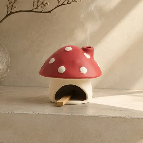 Ceramic Mushroom House Incense Burner Retro Kiln Glazed Desktop Ornament With Smoke Hole Home Office Decor Small Pet Hideout House Gift