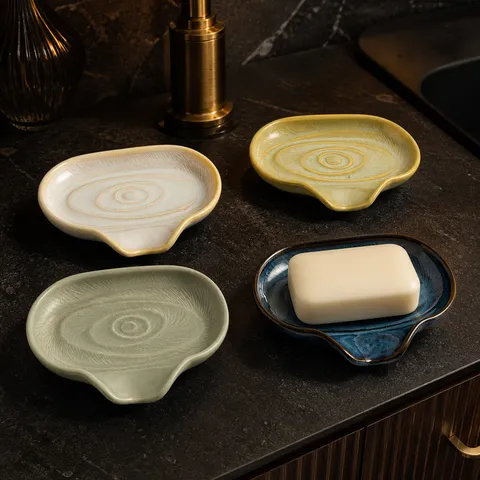 Kiln-Transformed Ceramic Soap Dish Drainage Soap Holder For Bathroom Vanity Washbasin Decorative Soap Tray For Home Use