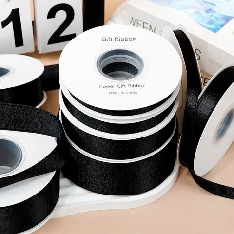 Double Sided Glitter Velvet Ribbon Black Satin Fabric Trim For DIY Bows Hair Accessories Sewing Craft Gift Wrapping