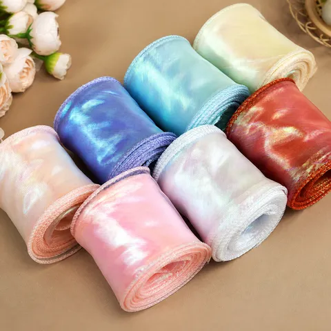 Cinta de Hilo de Cola de Pez Láser Holográfico Cinta de Borde de Volantes Plisada de Olas Para Embalaje de Regalo de Pastel Floral DIY