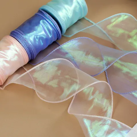 Cinta de Hilo de Cola de Pez Láser Holográfico Cinta de Borde de Volantes Plisada de Olas Para Embalaje de Regalo de Pastel Floral DIY