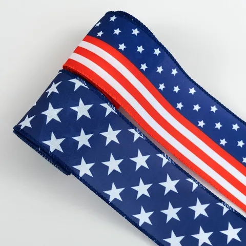 Patriotisches Drahtband Sterne und Streifen Rot Weiß Blau für Unabhängigkeitstag DIY Kranz Schleife Basteln