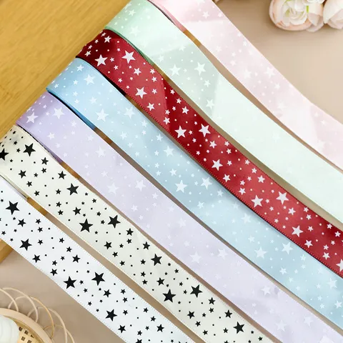 Nastro in Poliestere Stampato con Stelle Nastro in Tessuto Decorativo per Confezione Regalo Avvolgimento Fiori Accessori Fiocco fai da te