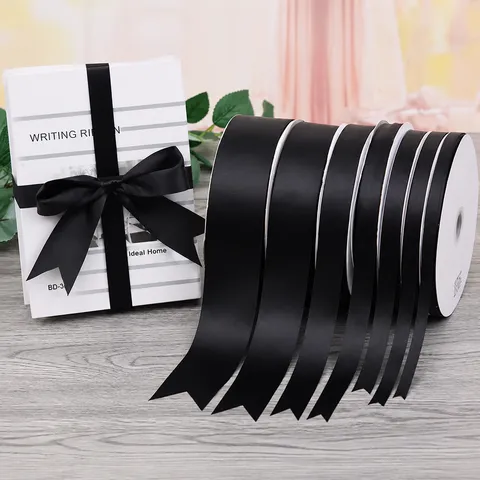 Black Polyester Ribbon Satin Fabric Roll For Gift Wrapping Party Decor Hair Bows Craft Making