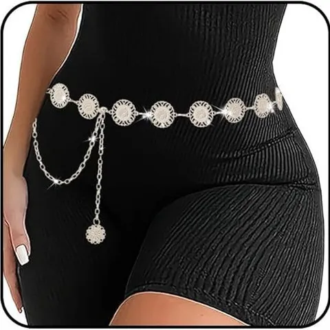 Chaîne de Taille en Métal pour Femmes Ajourée Florale Ronde Carrée Cœur Design Chaîne de Corps Mode Robe Décor Ceinture