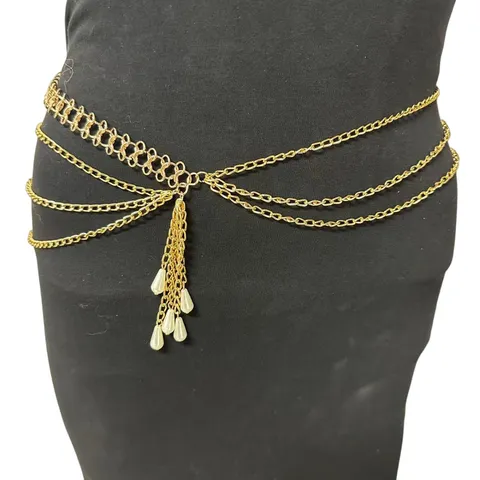 Chaîne de Taille de Mode pour Femmes Métal Argent Or Floral Lune Pendentif Perle Multi-couches Ceinture de Robe Bijou de Corps