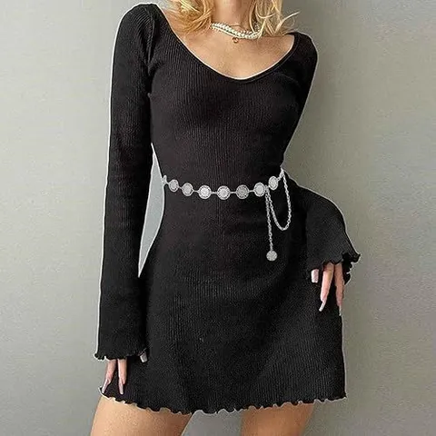Chaîne de Taille en Métal pour Femmes Ajourée Florale Ronde Carrée Cœur Design Chaîne de Corps Mode Robe Décor Ceinture