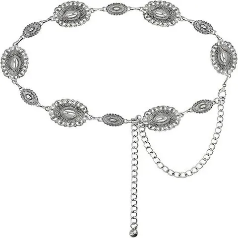Femmes Rétro Bohémien Métal Chaîne de Taille Vintage Sculpté Ovale Maillon Ajustable Corps Chaîne Manteau Robe Ceinture Accessoire