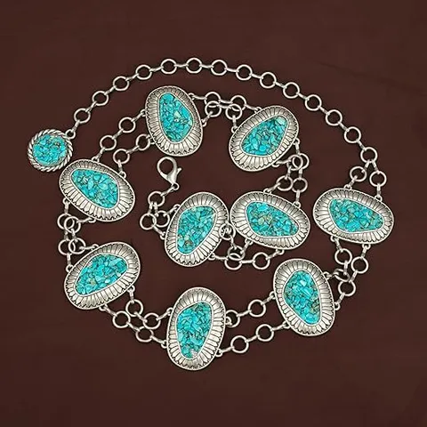 Bohemian Vintage Turquoise Body Chain Retro Multi Layer Waist Chain Silver Metal Punk Waist Jewelry For Women Party