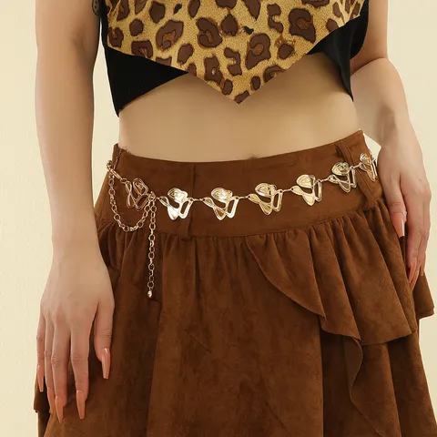 Chaîne de Taille en Métal de Style Ethnique Vintage pour Femmes Rétro Argent Or Chaîne de Corps Ajustable Ceinture de Robe Bijoux de Mode