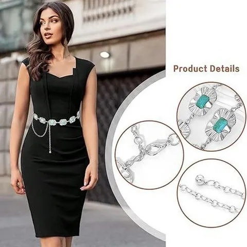 Femme Mode Bohémien Vintage Métal Chaîne de Taille Robe Costume Accessoires Turquoise Motif Géométrique Ceinture Ajustable Bijoux