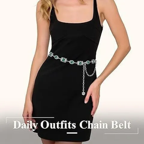 Vintage Carved Alloy Waist Chain For Women Rhinestone Gemstone Decorative Belt Fashion Dress Body Jewelry