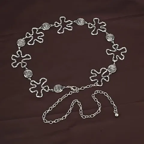 Mode Chaîne de Taille en Métal Bijou de Corps pour Femmes Vintage Fleur Coquillage Design Chaîne de Ventre Réglable Accessoires de Robe