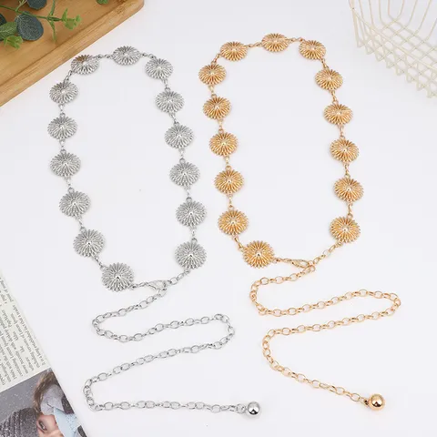 Chaîne de Taille en Métal pour Femmes Mode Ajustable Vintage Floral Turquoise Tête de Taureau Anneau Design Ceinture Bijoux de Corps