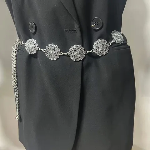 Vintage Ajour Floral Metal Waist Chain Γυναικεία Κομψή Ρυθμιζόμενη Ζώνη Αλυσίδας Φόρεμα Jeans