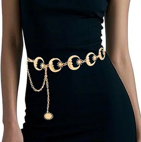 Chaîne de Taille en Métal Bohème pour Femmes Soleil Lune Tournesol Gland Chaîne de Corps Multicouche Ceinture de Robe Bijoux de Mode