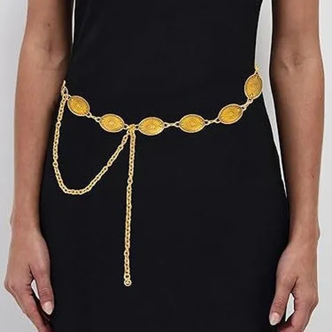 Chaîne de Taille en Métal pour Femme Mode Vintage Ovale Pièce Glands Ceinture Réglable Robe Décorative Corps Bijoux Chaîne
