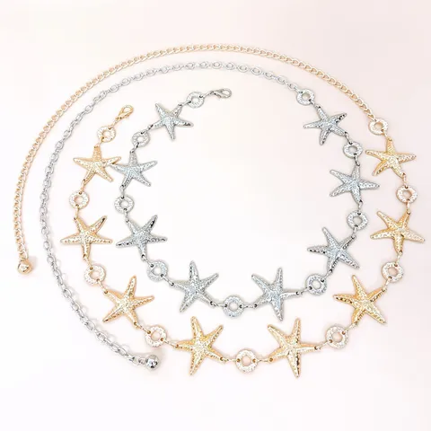 Bohemian Beach Style Metal Waist Chain Women Fashion Body Jewelry Starfish Bat Square Pendant Waist Belt Accessories
