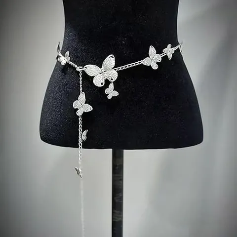 Chaîne de Taille à Glands en Perles Artificielles Chaîne de Corps Papillon Fleur en Métal Ceinture de Mode pour Femmes